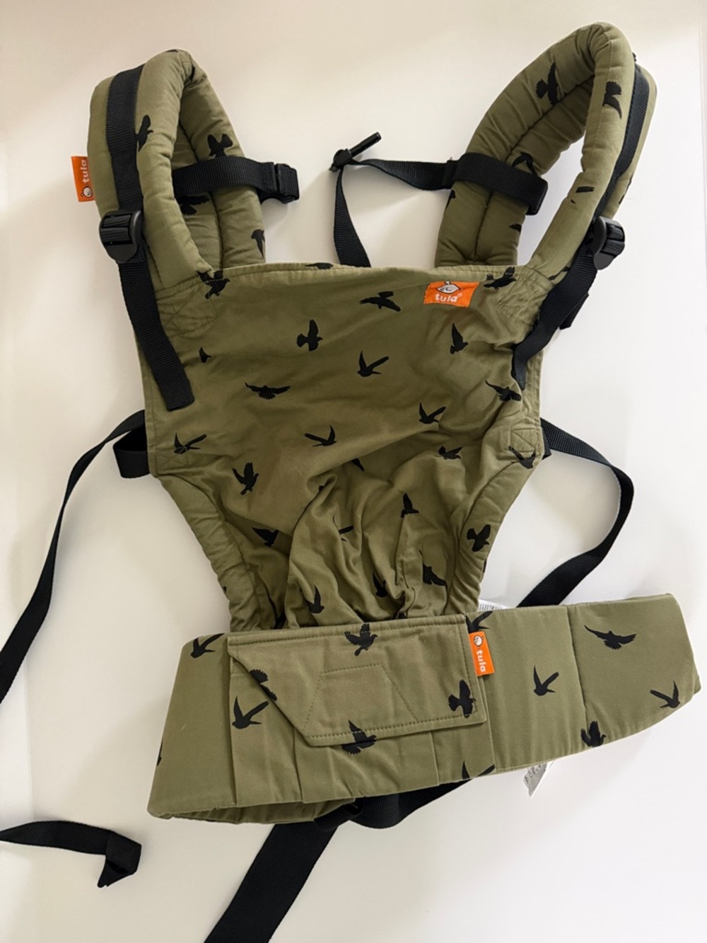 Tula Olive Green Carrier with Black Bird Print